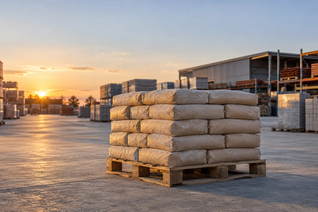 Palet de material de construcción listo para cargar